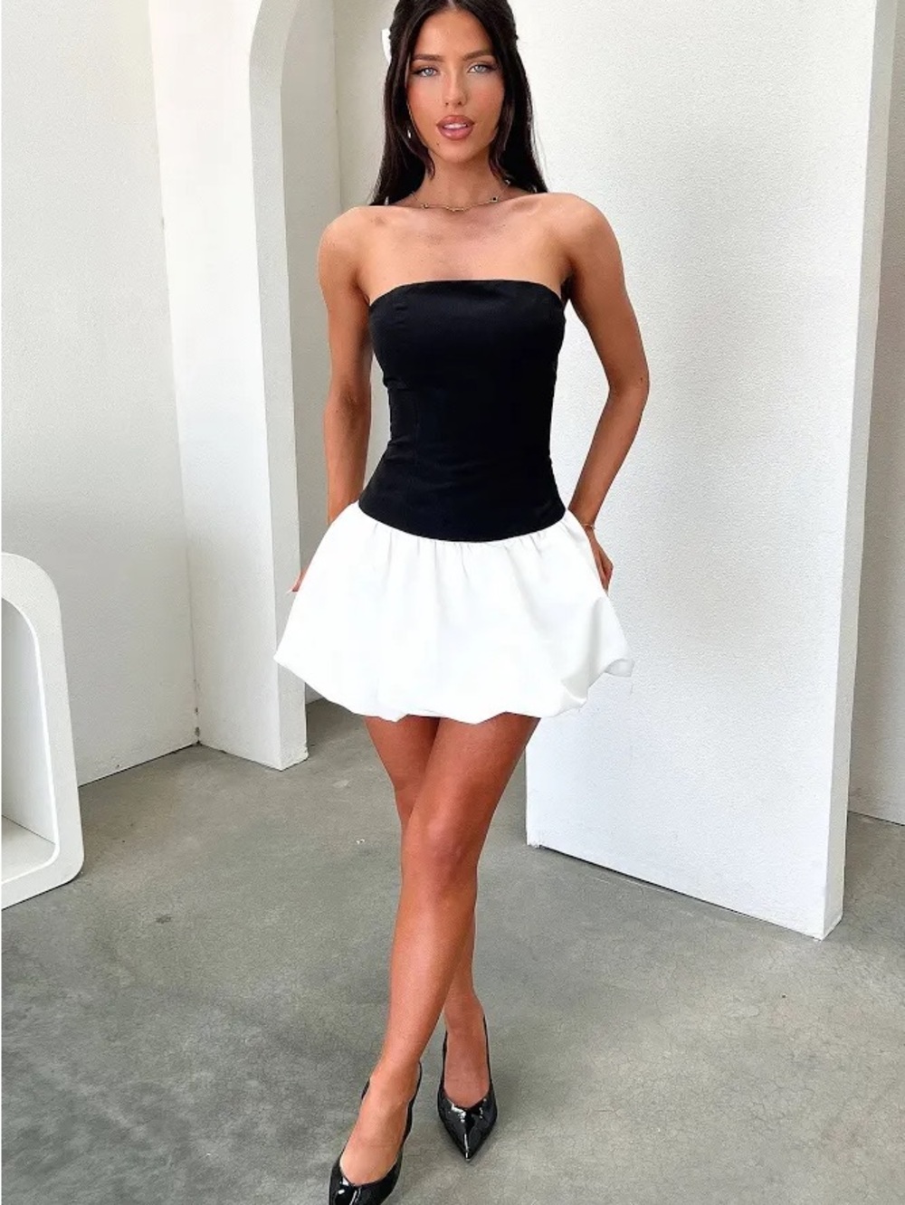 Hollister Black & White Drop-Waist Dress